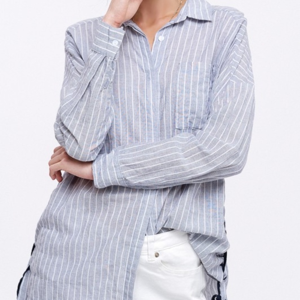 Ladies Boyfriend Button Down Top